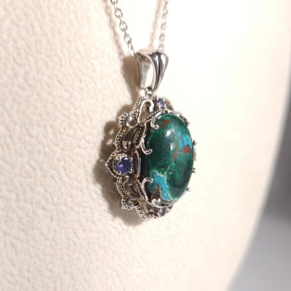 Chrysocolla and Iolite Necklace 14k YG and Sterling Silver - Picture 7 of 10